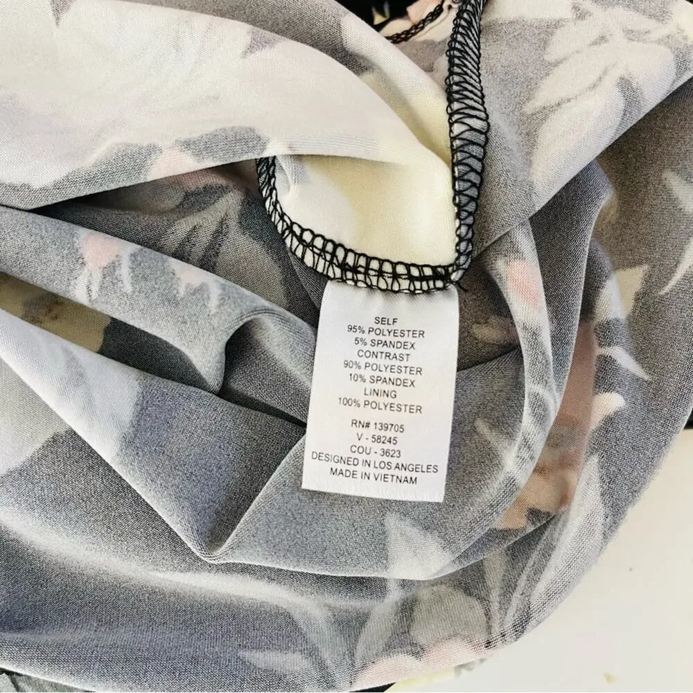 Black cream pink floral stretchy mesh halter evening wedding maxi dress small - Picture 6 of 7